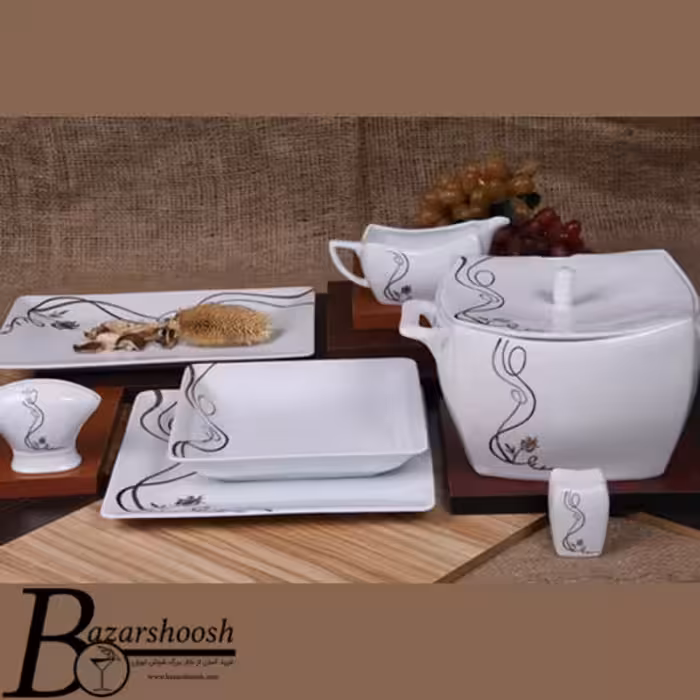 سرویس چینی غذاخوری 133پارچه تقدیس طرح بهارک 18نفره فلت