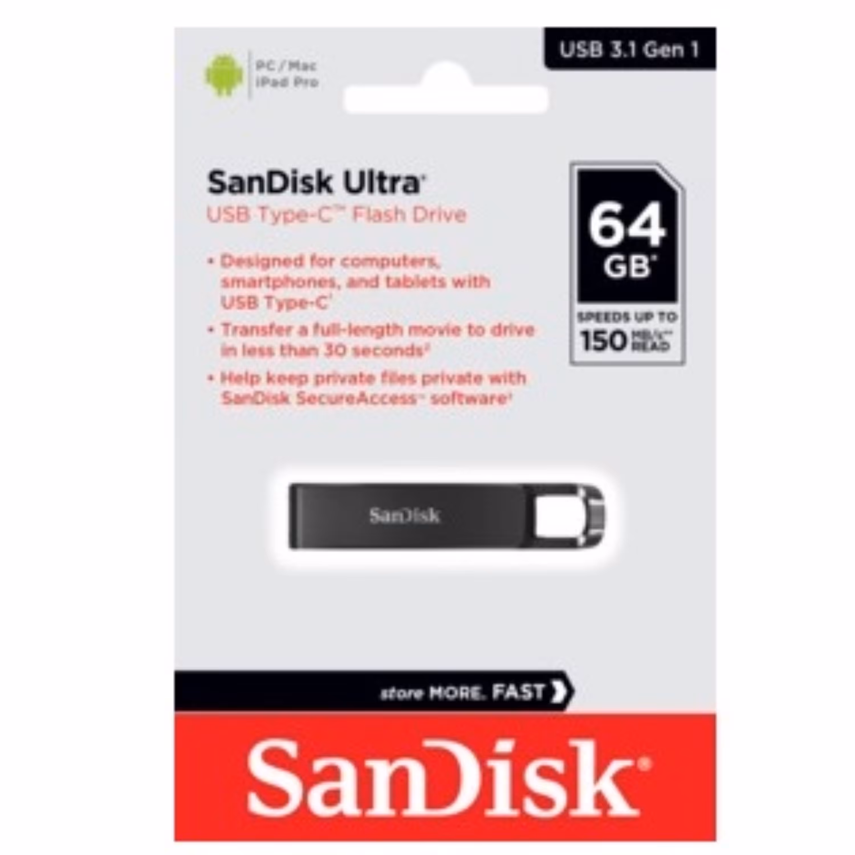فلش 64GB Type C Sandisk Ultra با گارانتی 3 ساله