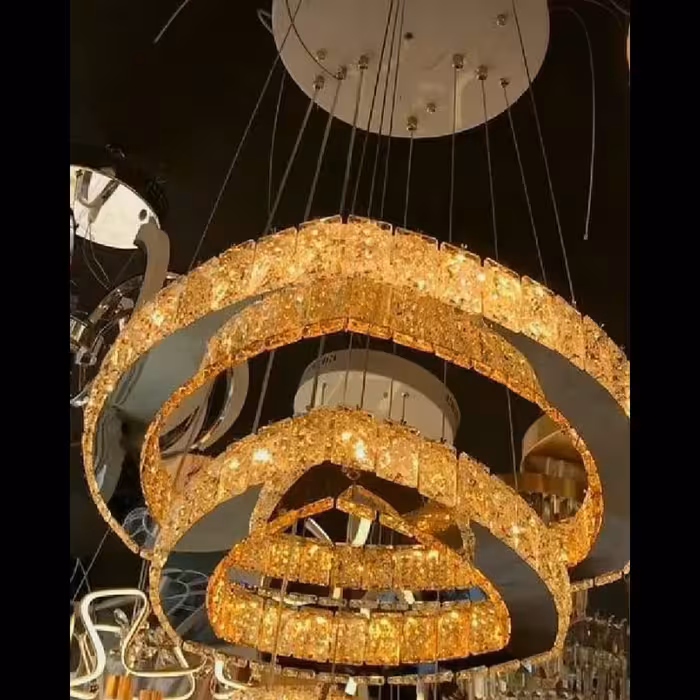 لوستر آویز کریستالی استیل طلایی سایز 50.30(پس کرایه )