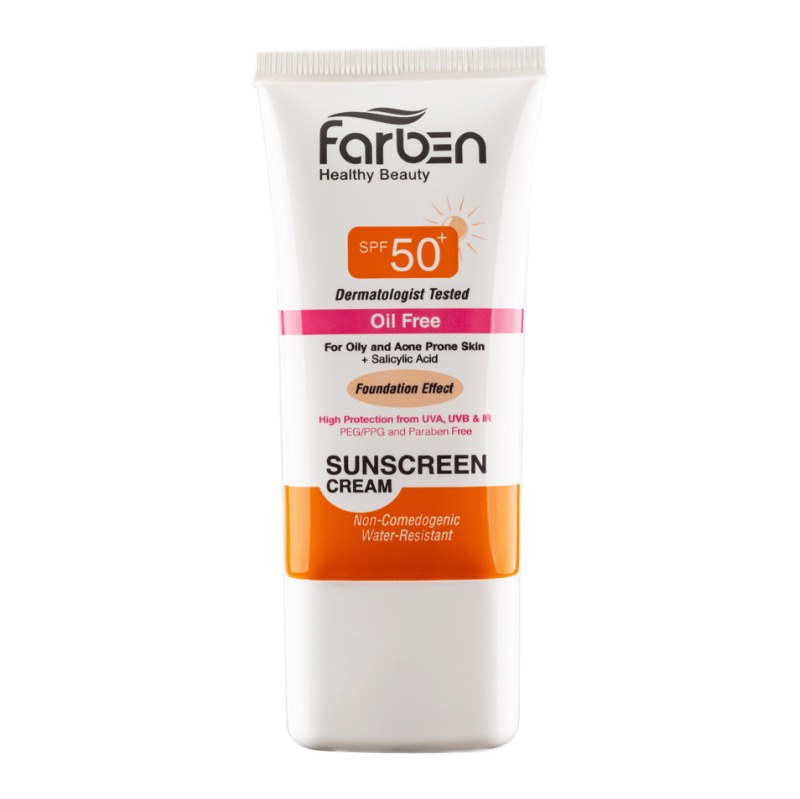 فاربن کرم ضدآفتاب بژ روشن مناسب پوست چرب و مستعد آکنه spf 50 حجم 50م