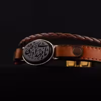دستبند چرم طبیعی عقیق سیاه نقش یامهدی ادرکنی اصل