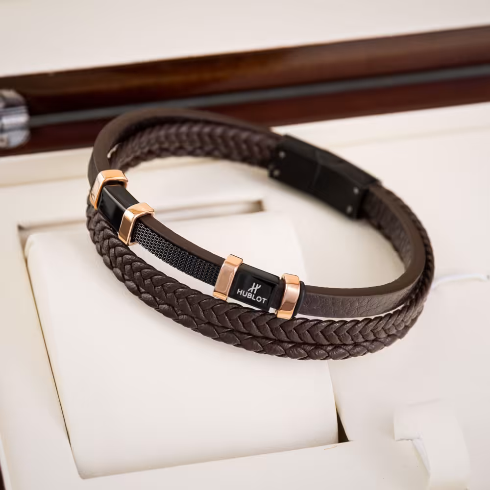 دستبند چرمی 3 دور برند Hublot