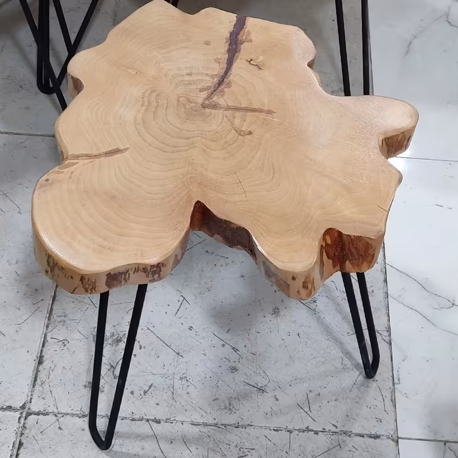 میز عسلی روستیک چوب توسکا و رز ین با پایه سنجاقی فلزی