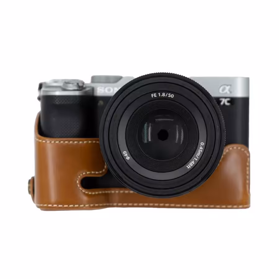 کاور چرمی سونی cover of Sony camera A7C رنگ قهوه ای