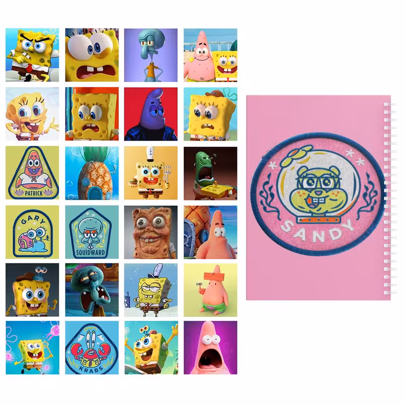   دفتر مشق باژیکان طرح باب اسفنجی کد 20214015 به همراه فتوکارت مجموعه 24 عددی