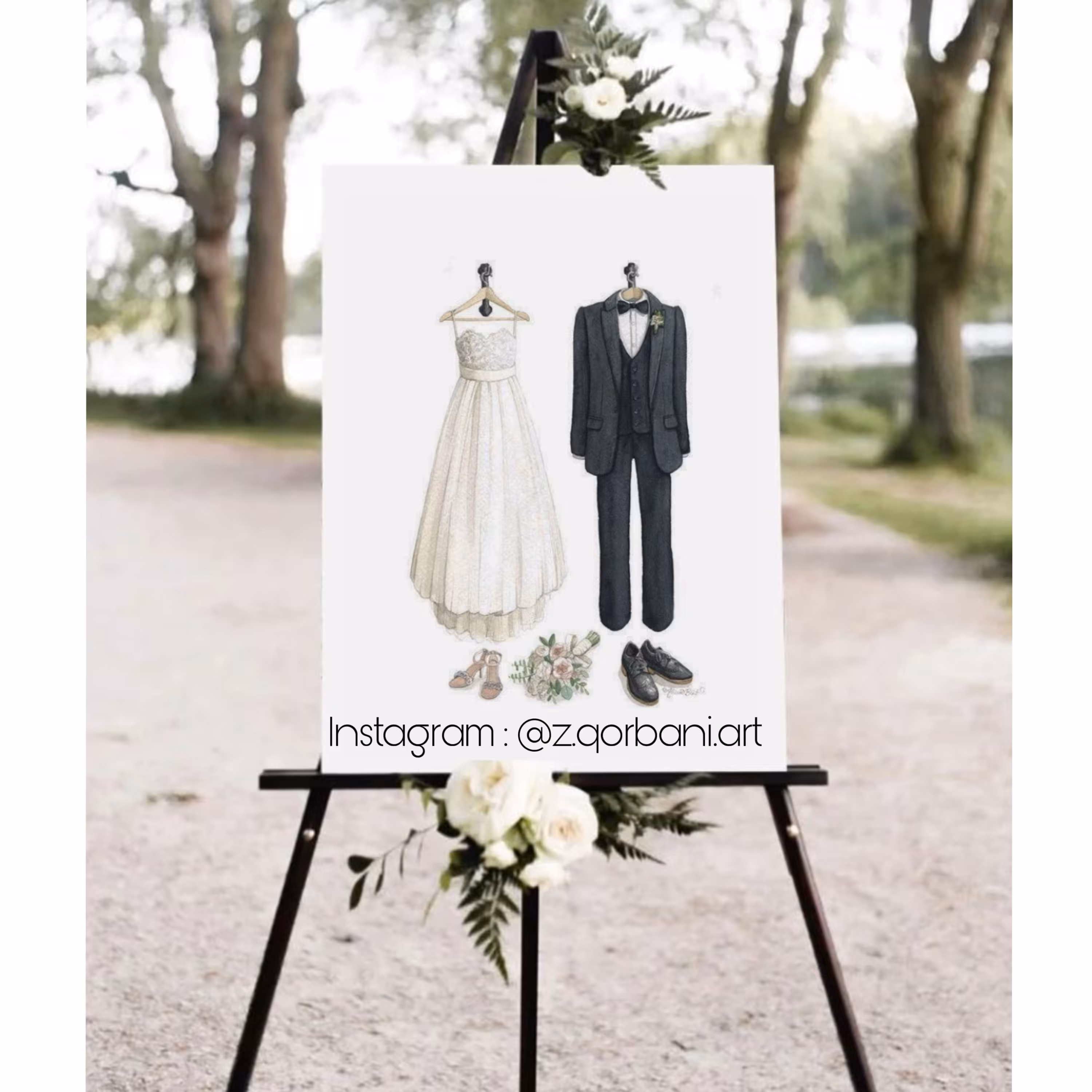 تابلوی نقاشی امضای عروس و دامادویژه مراسم نامزدی عقد و عروسی کد002