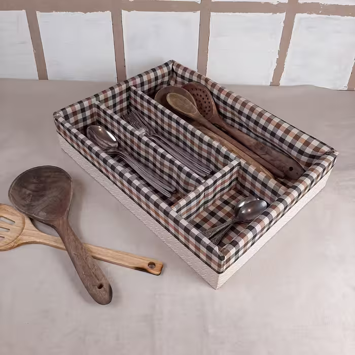 جاقاشقی کابینتی 4 خانه چوبی با روکش چرمی رنگ کرم کد 1084K