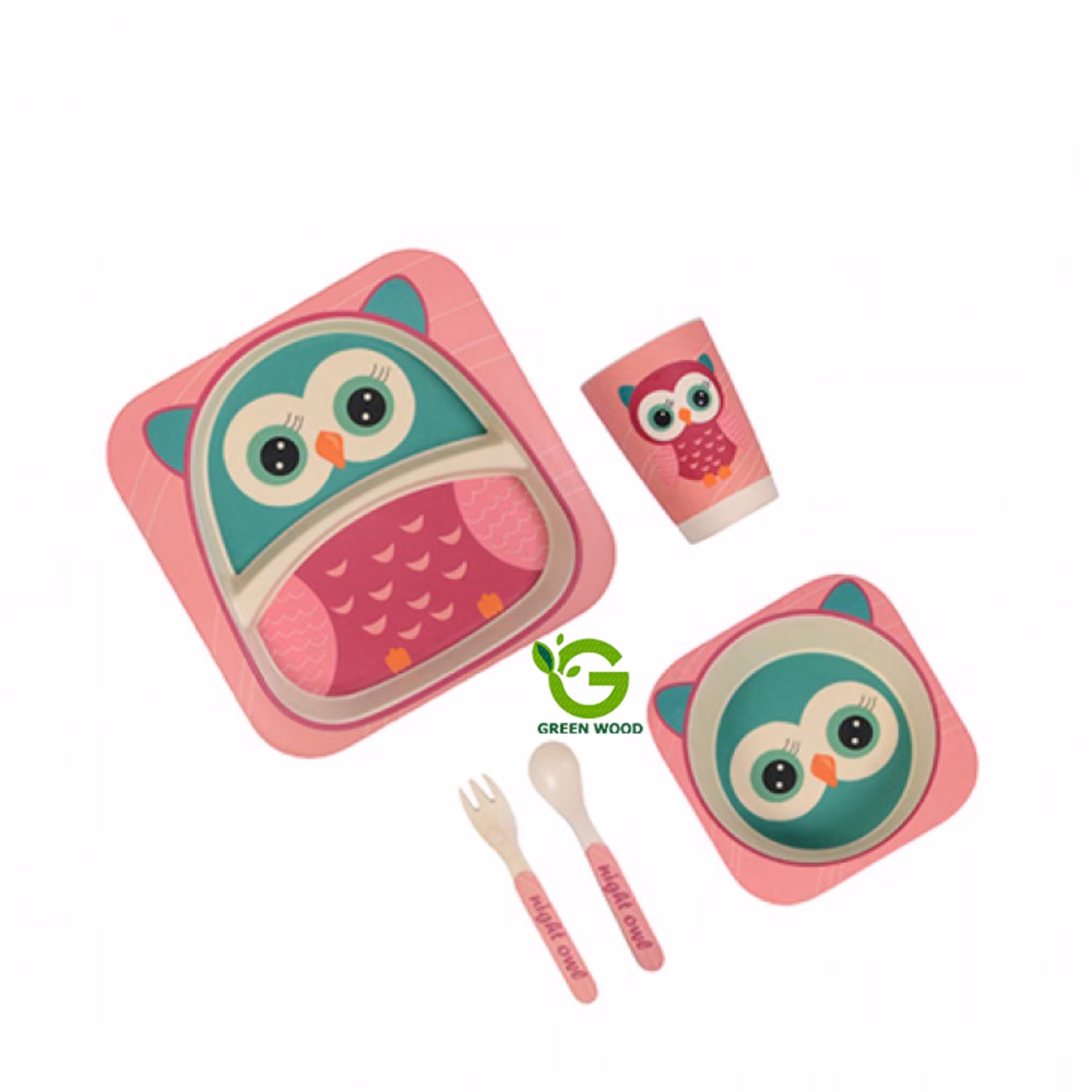 ظرف غذای کودک بامبو فایبر(سرویس غذاخوری-ظرف کودک)ست 5 تکه جغد شب کد Gw120101013