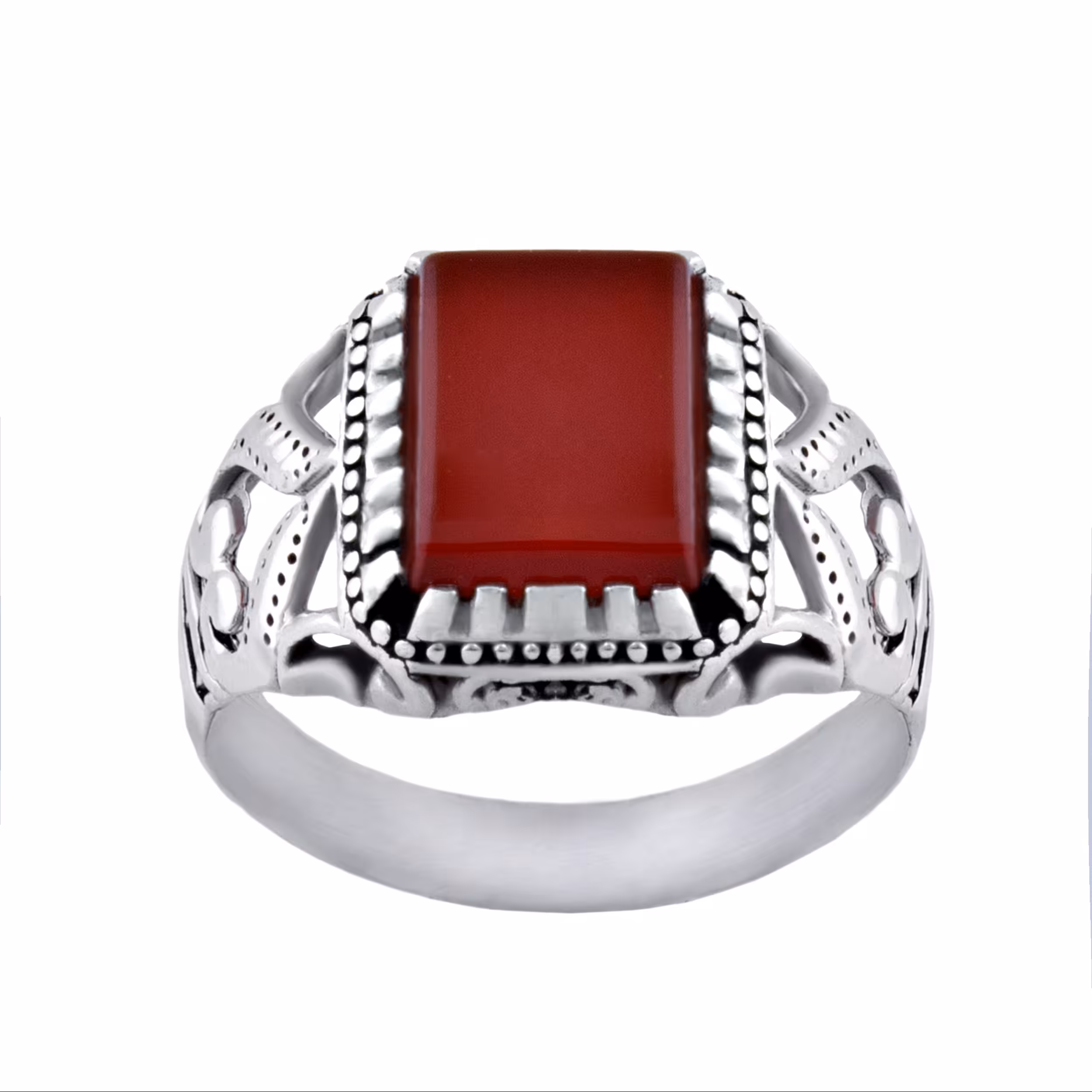 انگشتر نقره مردانه بازرگانی میلادی مدل سنگ عقیق رکاب سیلندری سیاه قلم کد AM015