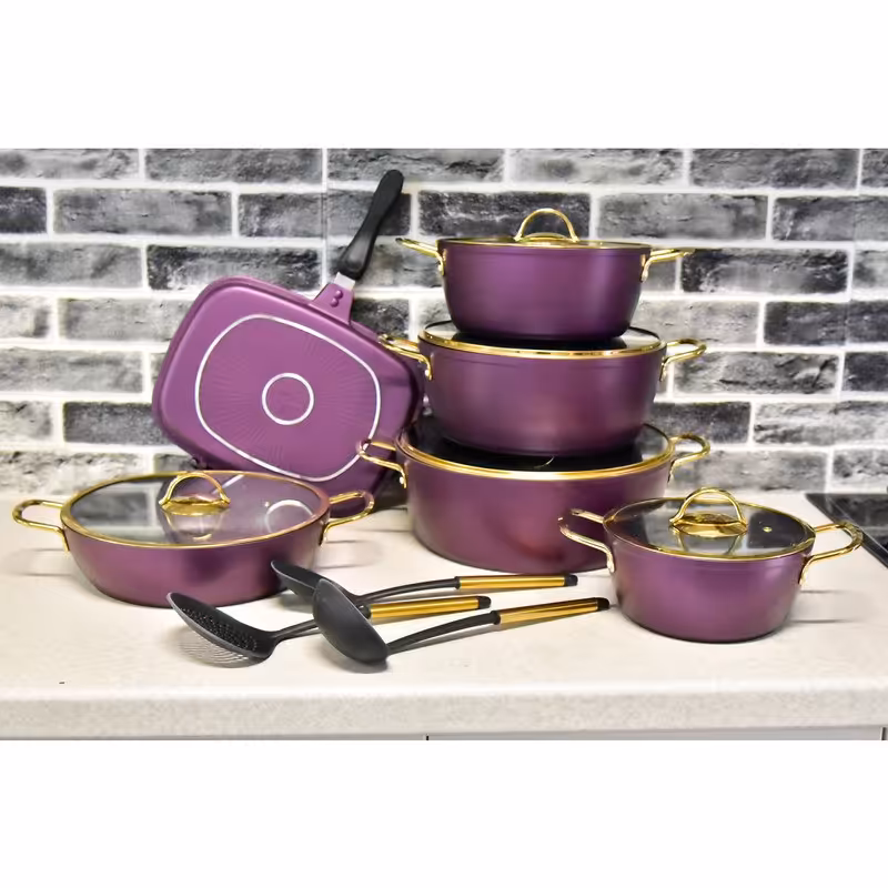 سرویس قابلمه چدن گرانیت 15 پارچه KZP مدل فلورا