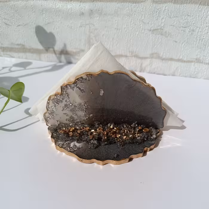 جادستمال کاغذی رومیزی جدید وشیک رزینی ورق نقره ای