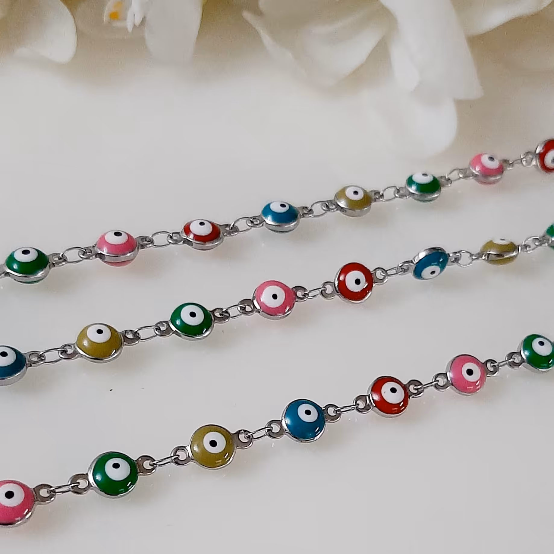 زنجیر چشم نظر  استیل رنگ ثابت طرح گرد(فروش بصورت متری)