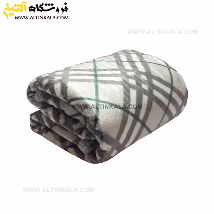 پتو گوسفندی نوجوان دولایه سایز 120×150 طرح چهارخانه طوسی روشن
