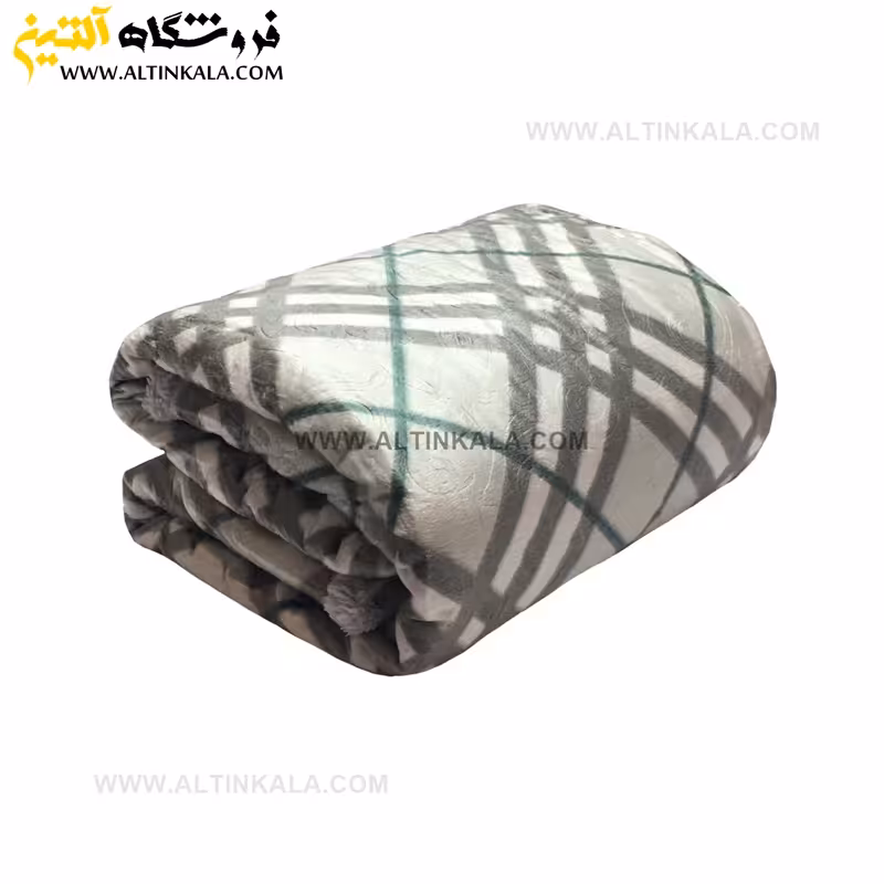 پتو گوسفندی نوجوان دولایه سایز 120×150 طرح چهارخانه طوسی روشن