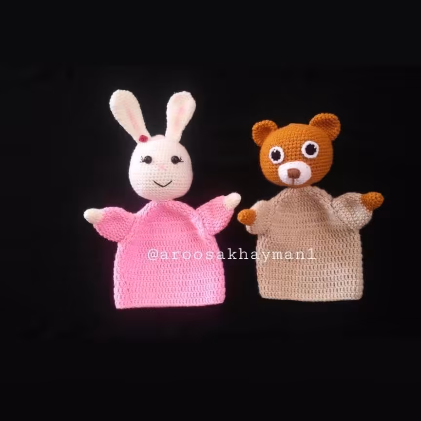 عروسک دستکشی نمایشی طرح حیوانات.در طرح حیوانات مختلف قابل بافت هست