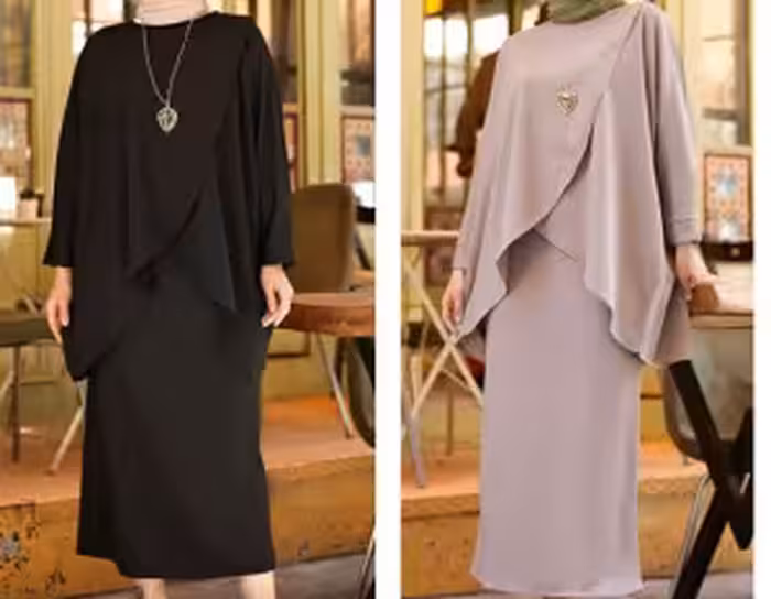 پیراهن روزمره زنانه کرپ مدل ست دوتیکه ابروبادی