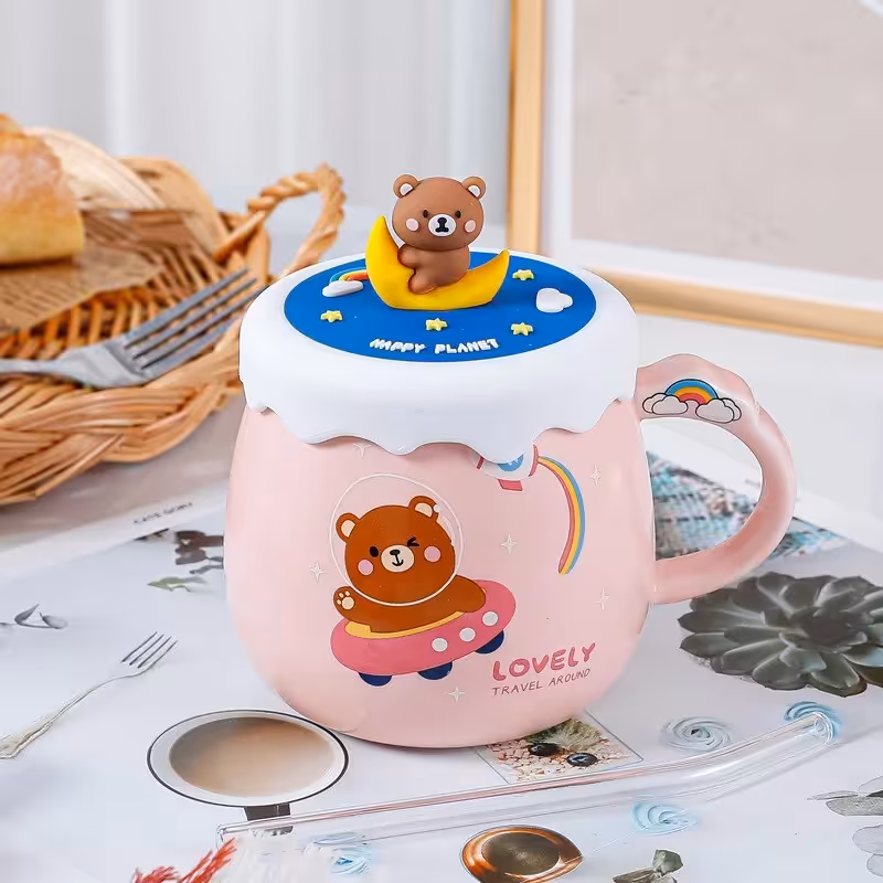 ماگ سرامیکی فانتزی وارداتی طرح خرس صورتی