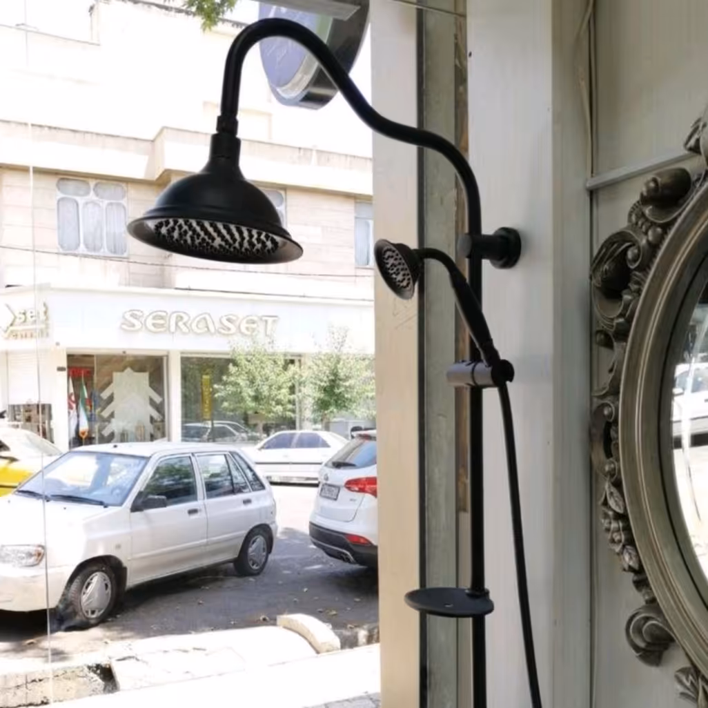 علم دوش دوکاره شیپوری مشکی کروم طلایی سفید