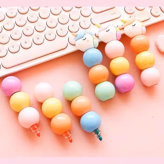 هایلایتر فانتزی سه رنگ طرح یونیکورن / هایلایتر سه عددی یونیکورن 