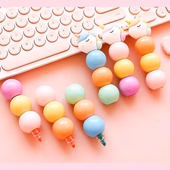 هایلایتر فانتزی سه رنگ طرح یونیکورن / هایلایتر سه عددی یونیکورن