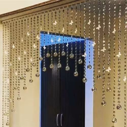 پرده کریستالی رنگ شامپاین عرض 2 متر (پس کرایه)