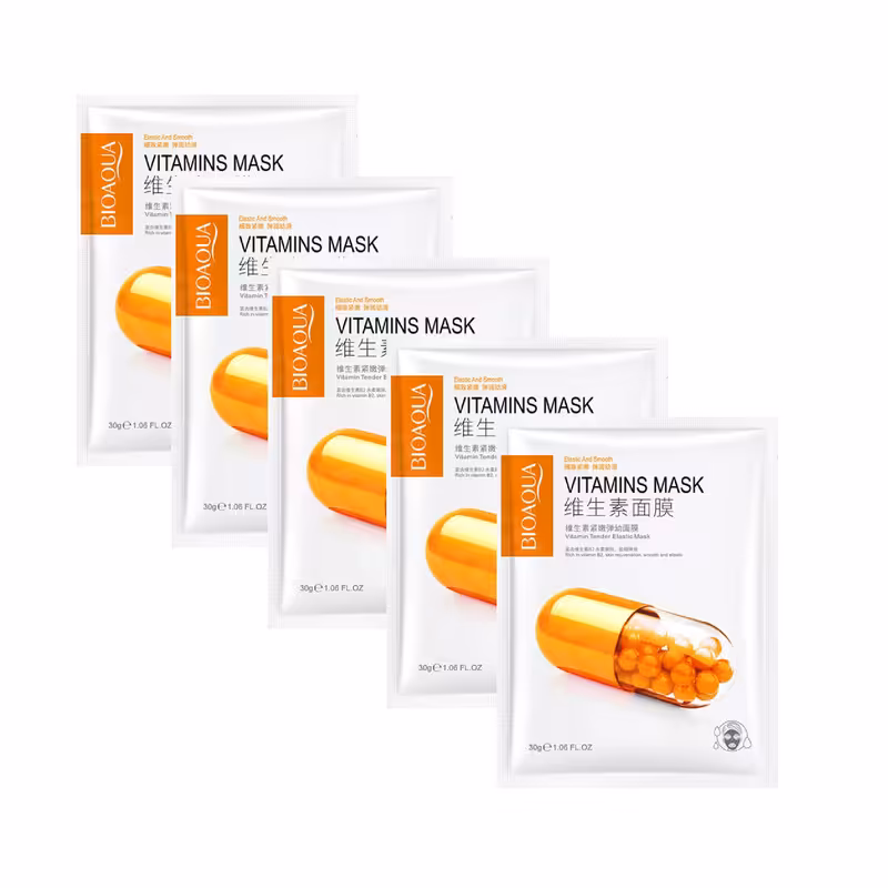 ماسک صورت بایو آکوا مدل ویتامین ب کمپلکس وزن 30 گرم مجموعه 5 عددی
