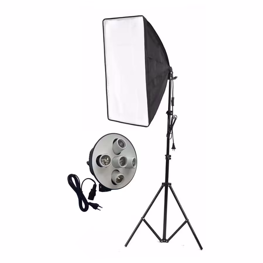 پروژکتور 5 لامپ انسر به همراه سافت باکس Answer LED Video Light و پایه نور 805