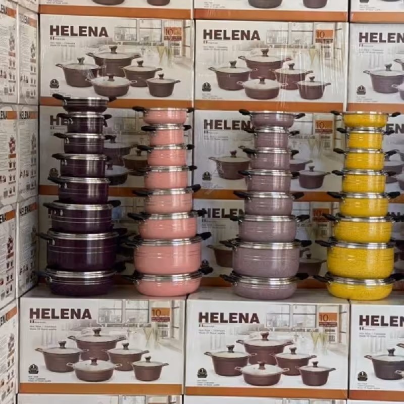 سرویس قابلمه 14پارچه هلنا  طرح چدن ورق ضخیم  