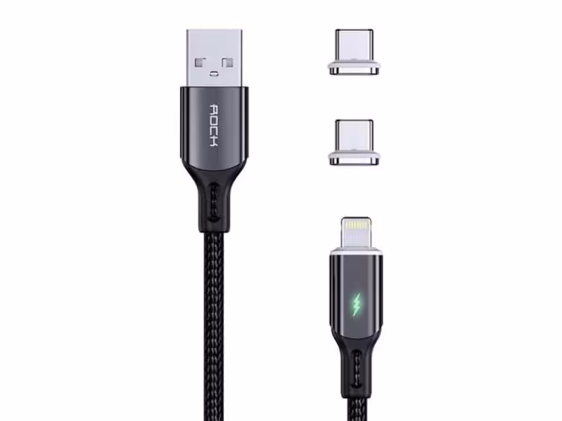 کابل شارژ سریع سه سر مگنتی راک Rock G13 3In1 Magnetic Fast Charging Data Cable 2m