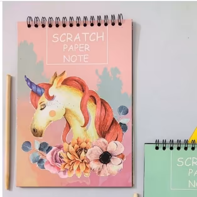 دفترچه ذغالی بزرگ طرح یونیکورن (دفترچه اسکرچ)