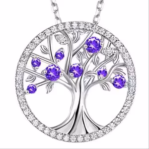 گردنبند طرح درخت نگین بنفش داخل دایره کد XL055