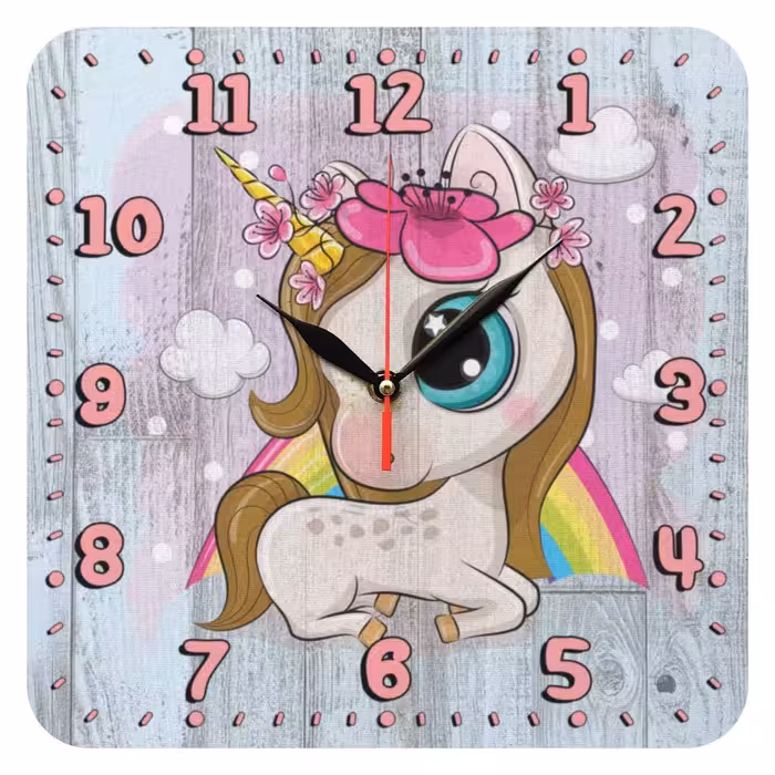 ساعت دیواری دخترانه طرح اسب تک شاخ