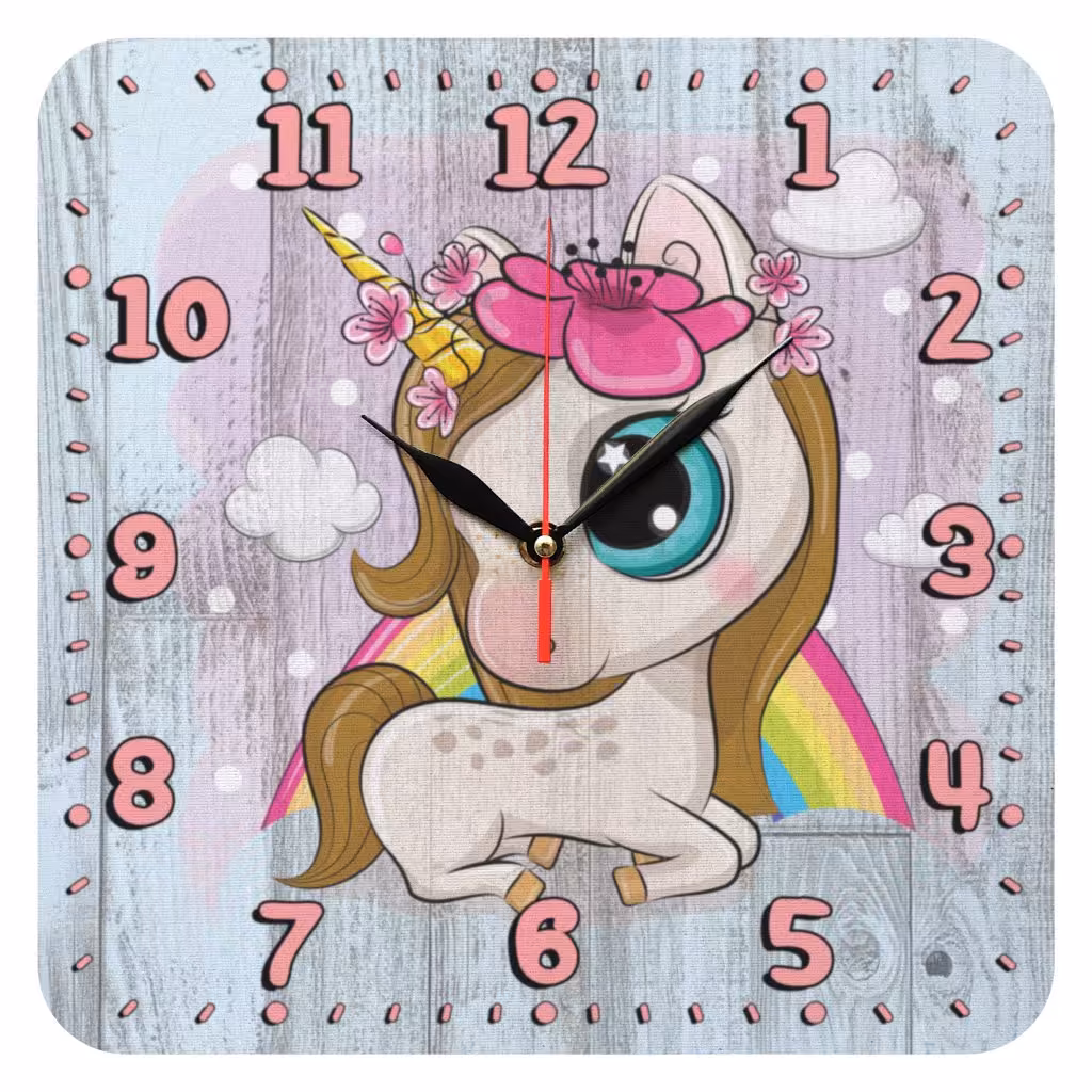 ساعت دیواری دخترانه طرح اسب تک شاخ