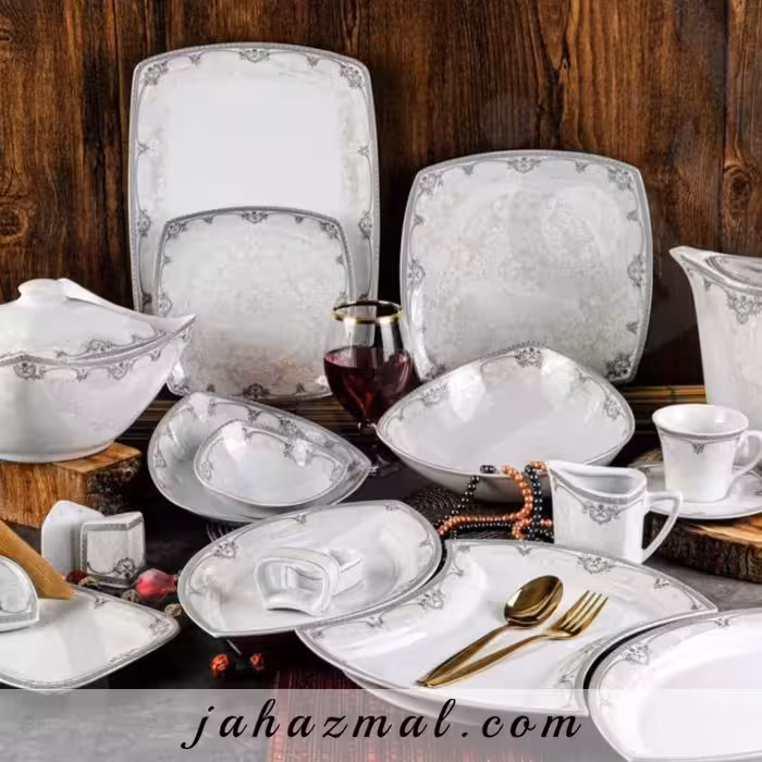 سرویس چینی پردیس طرح آزارا نقره ای 105 پارچه کد 2010a