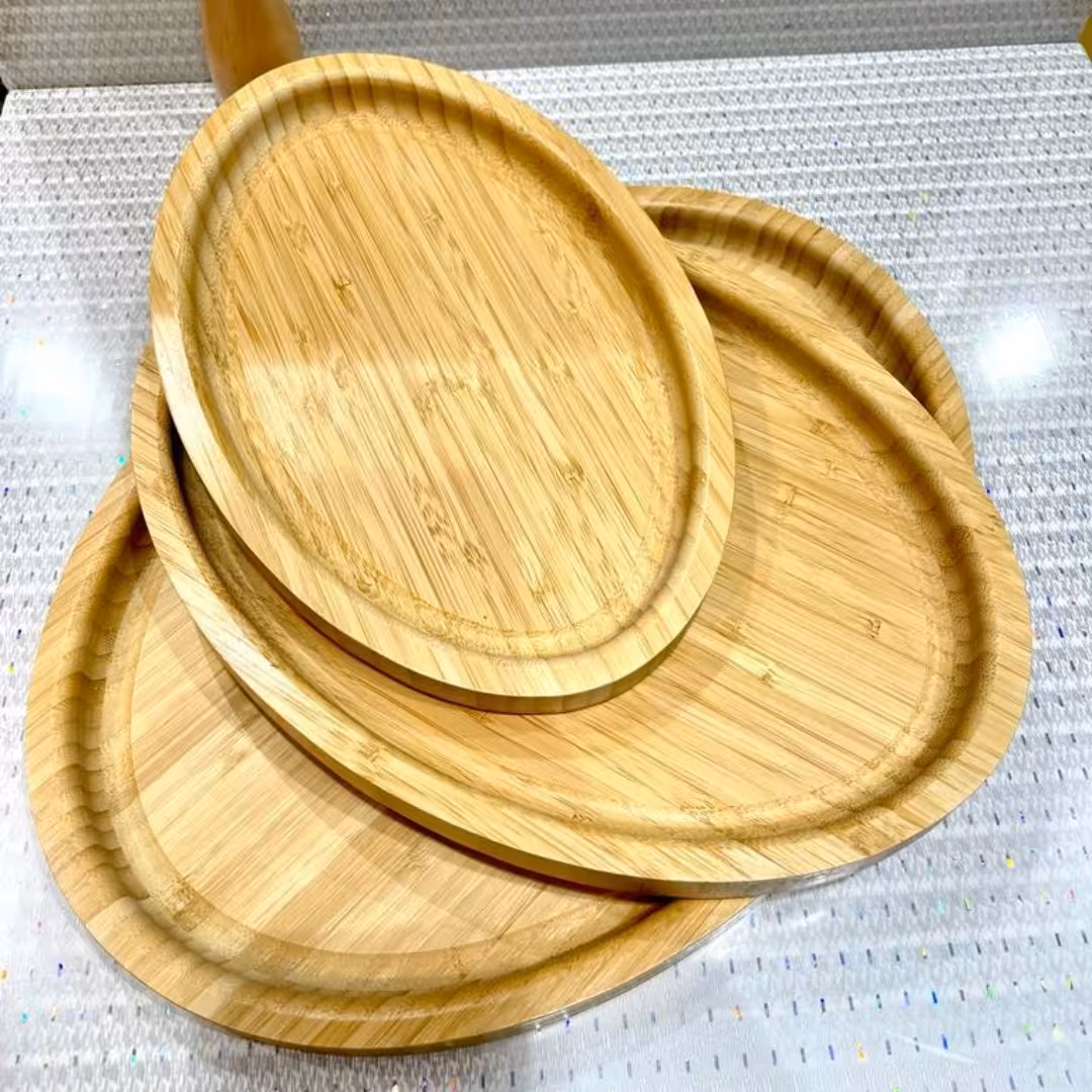 سینی پذیرایی سه تکه بامبو با کیفیت شیک و مجلسی مدل بیضی 