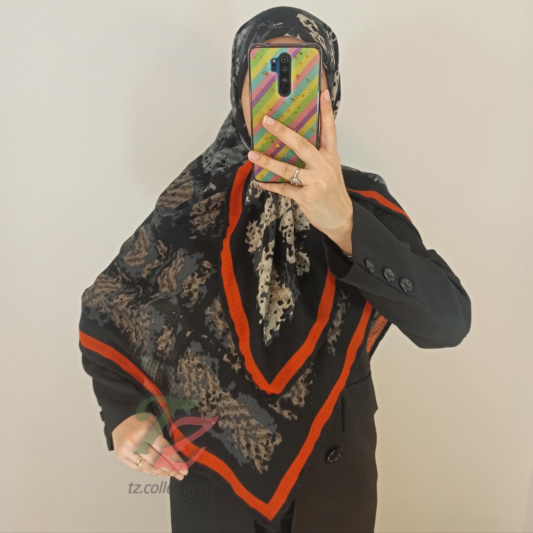 روسری نخی پاییزه لبه نارنجی بسیار نرم و لطیف ( با کیفیت و ایستایی بالا )