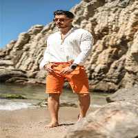 شلوارک و برمودا نارنجی مردانه جزئیات زنجیره بلند ژان کوتاه OUTFİT MAN
