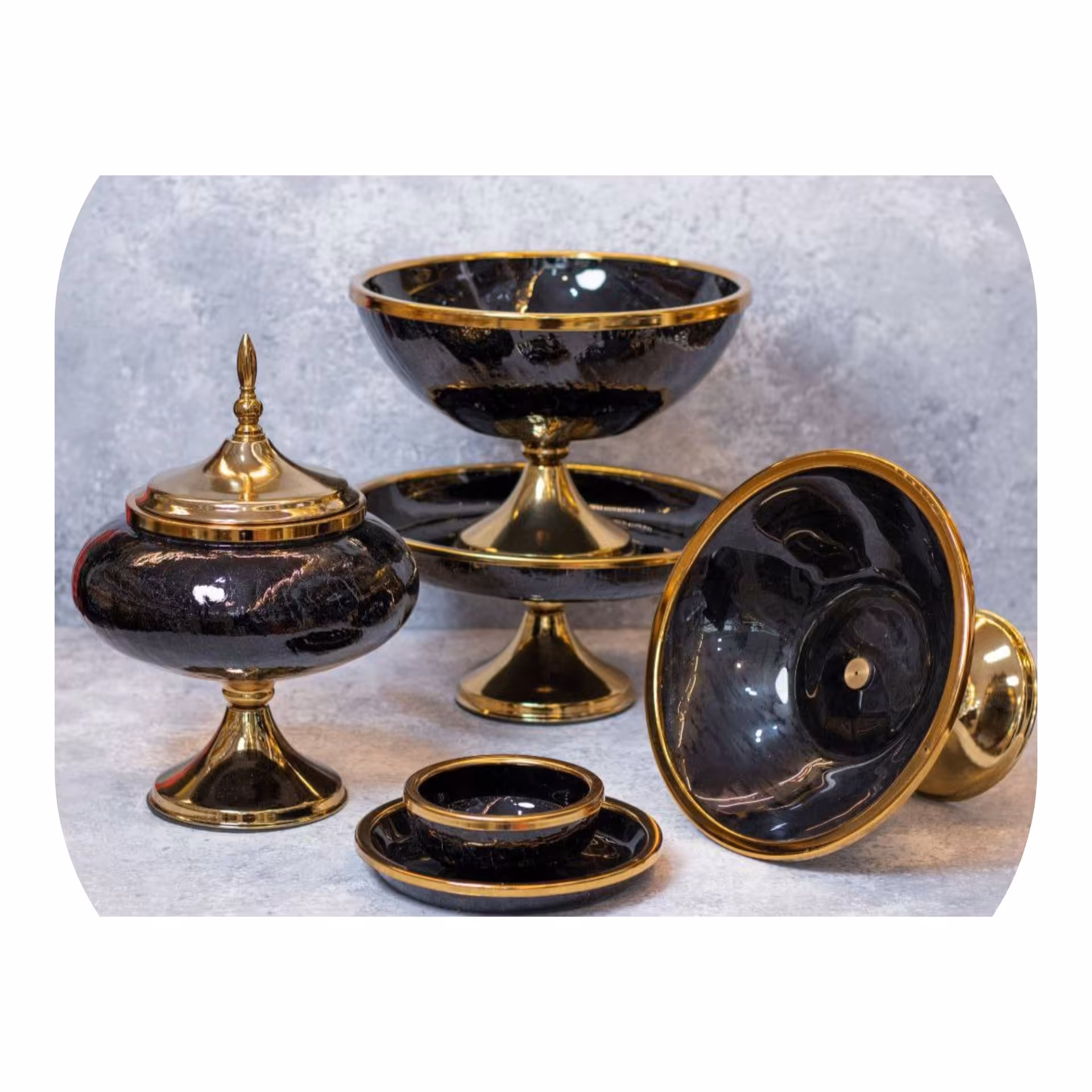 سرویس کامل 4تیکه مشکی با شیشه آبگز و آبکاری فورتیک 