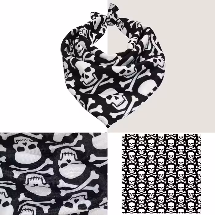 دستمال سر سفید مشکی طرح اسکلت مرگ