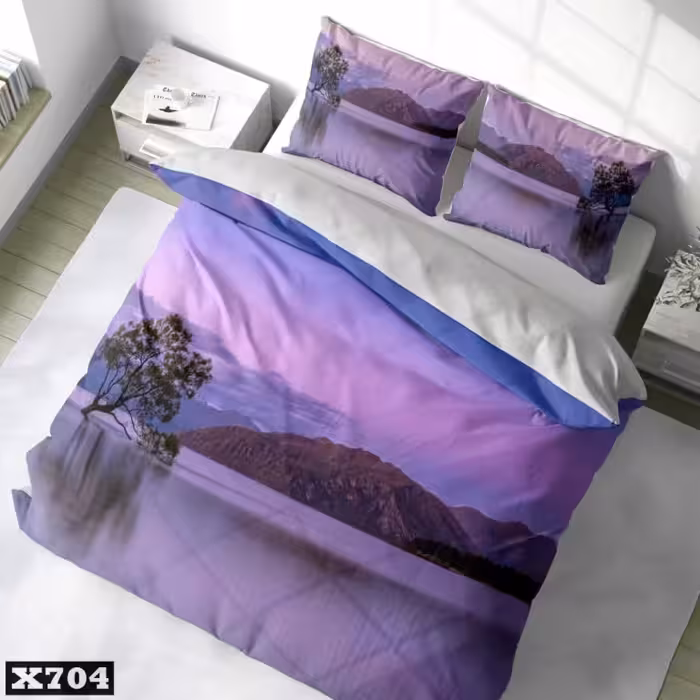 سرویس روتختی یک نفره سه بعدی میکرو تترون،طرح جزیره با زمینه بنفش،مناسب بزرگسال،برای تخت 90