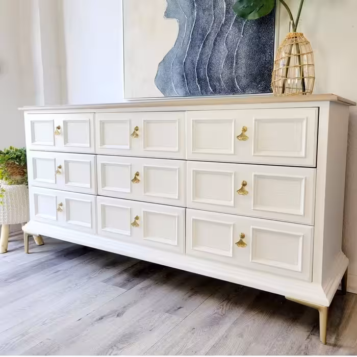 کنسول دکوری تلفیقی ام دی اف و چوب کرم و چوبی با رنگ پلی اورتان