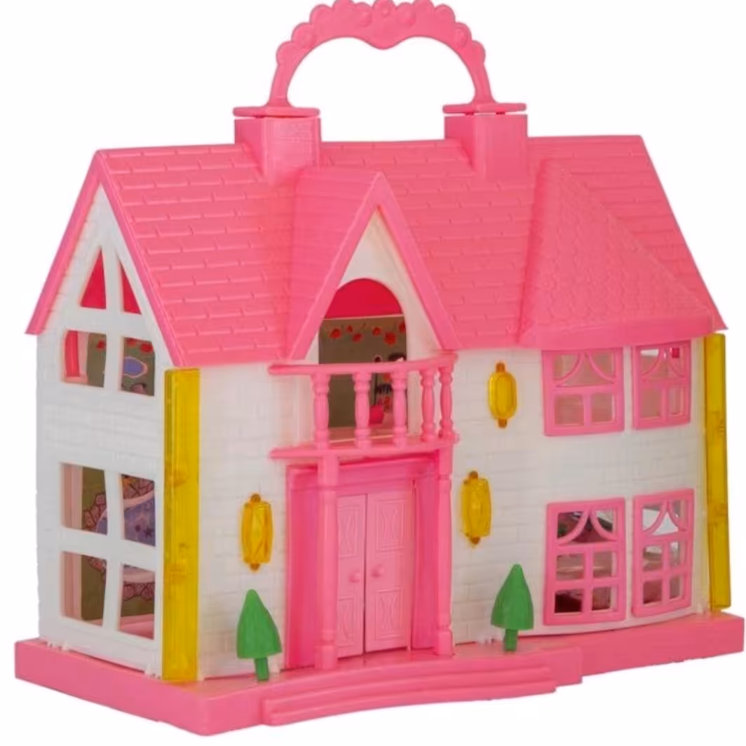 کلبه اسباب بازی کودک با وسایل و برچسب های تزیینی