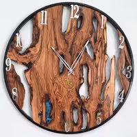 ساعت روستیک تهیه شده از چوب سنجد،گردو،زیتون،توت  همراه با رینگ چوبی قابل سفارش  در سایز و طرح های متفاوت 