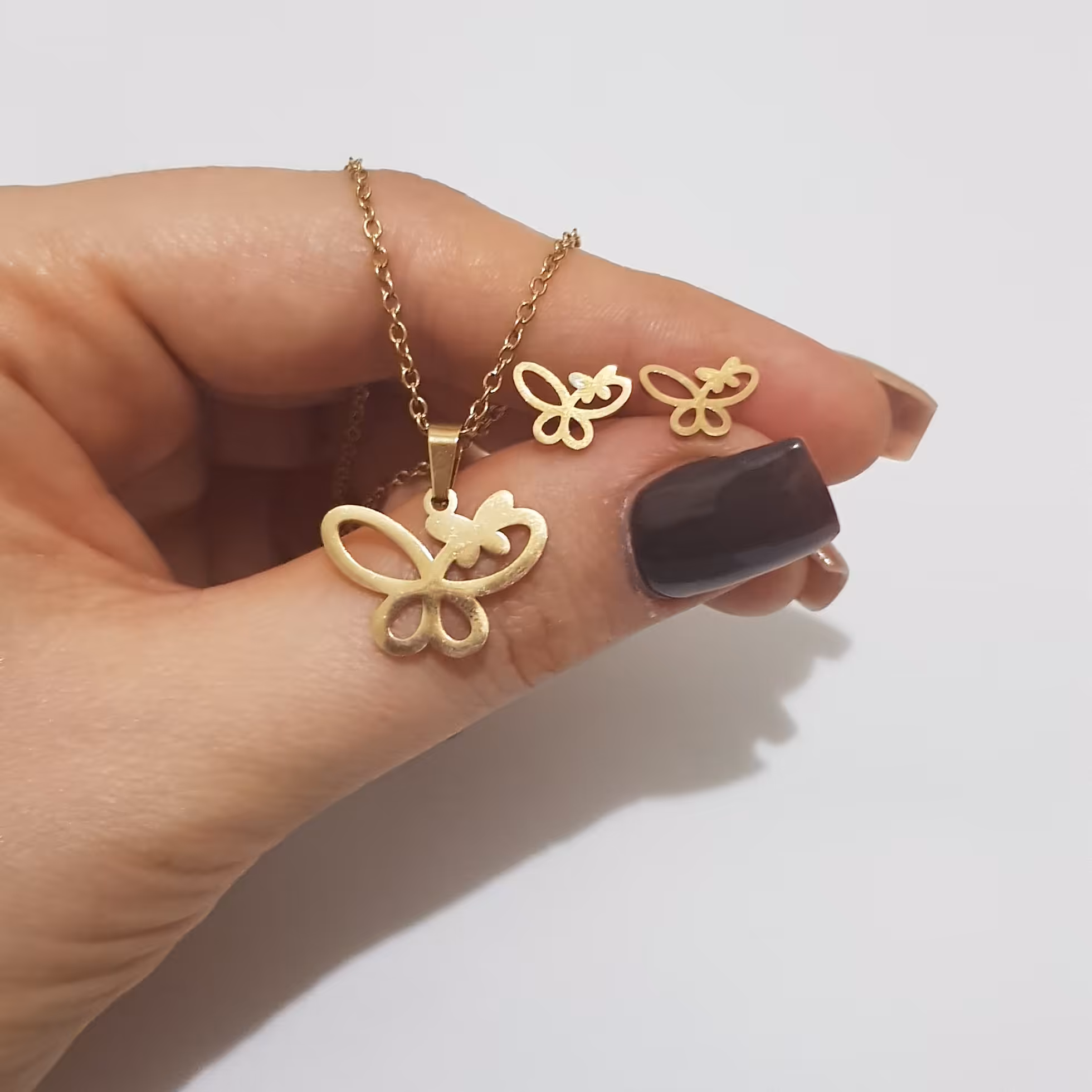 نیم ست استیل پروانه طلایی رنگ کد 3279