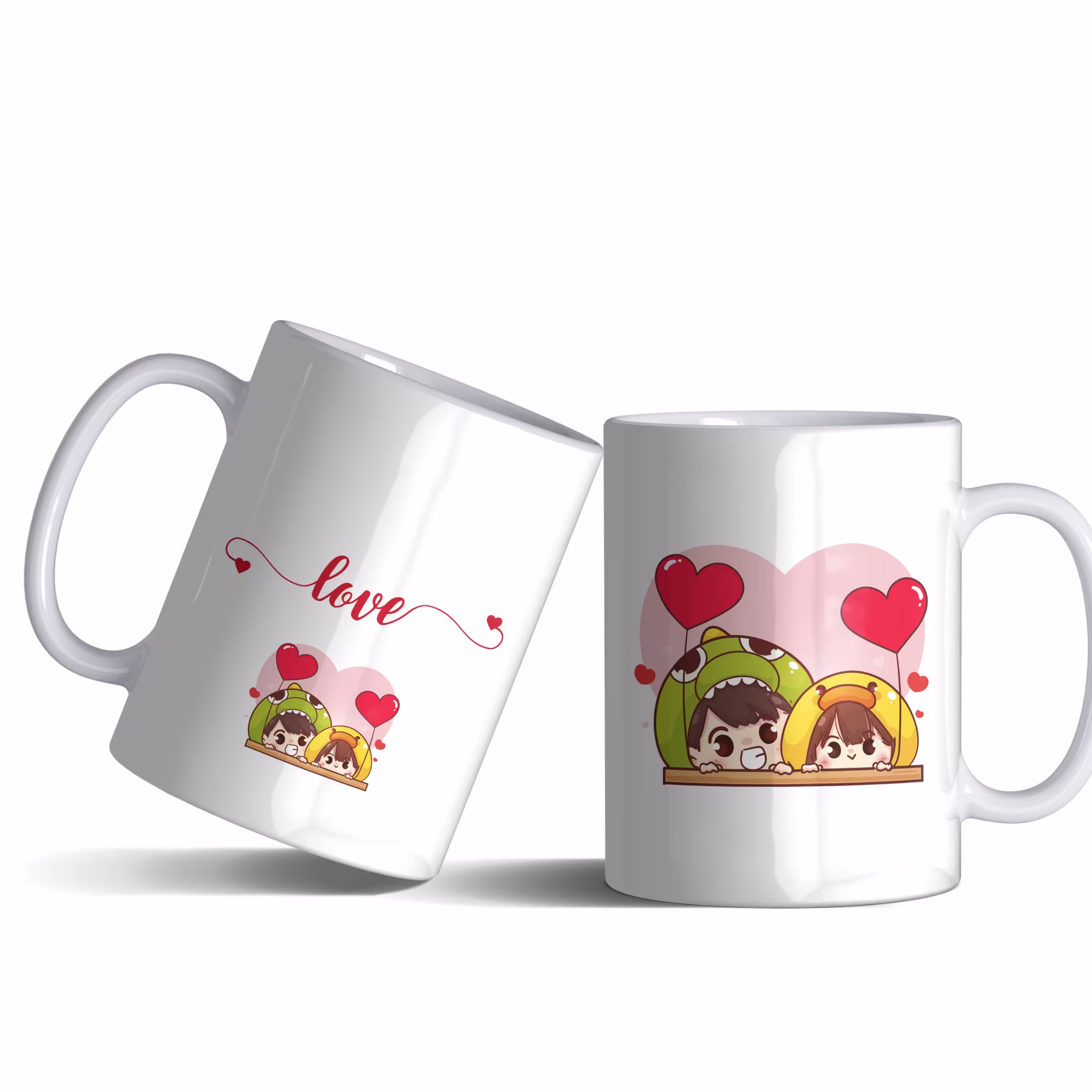 لیوان (ماگ) عاشقانۀ دختر و پسر با طرح قلب با متن LOVE