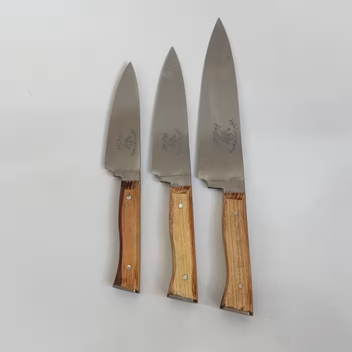 ست سه عدد چاقو آشپزخانه  فولاداستیل ضد زنگ زنجان دسته چوبی