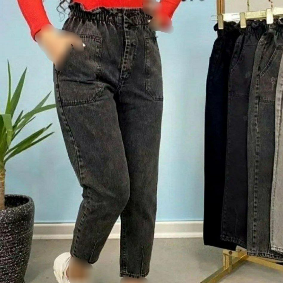 شلوار مام جین نیل کاغذی قد92سایز40تا46رنگ مشکی