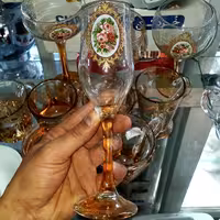 جام بلور  کف عسلی گلدار بسته 6تایی