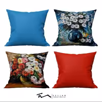 چهار عدد کاور کوسن طرح نقاشی گلدان گل - دو رو مخمل پورش - 40 در 40 - زیپ مخفی 
