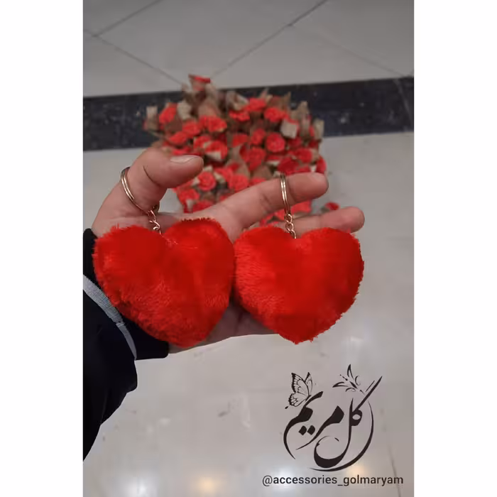 جا کلیدی مخملی طرح دار مدل قلب رنگ قرمز  بزرگ       
